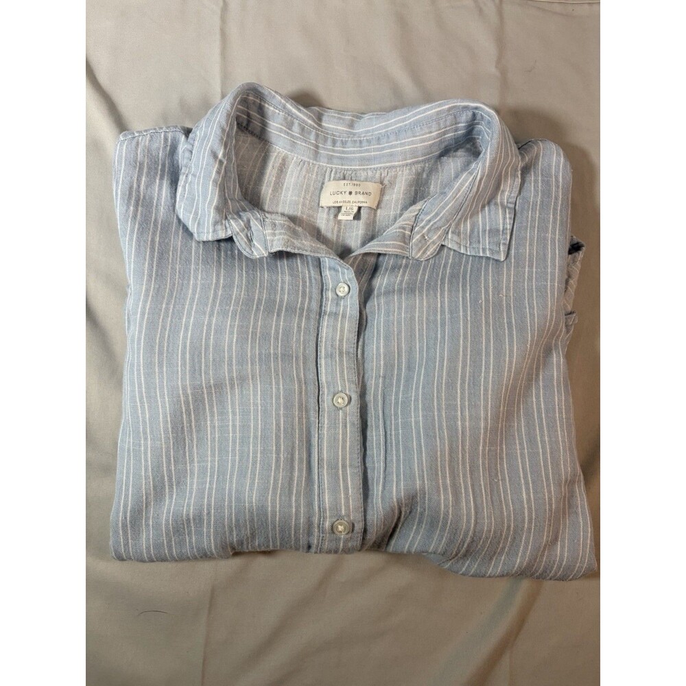 Lucky Brand, Blue/White Button Down, Split In Back of Shirt, Size Large
